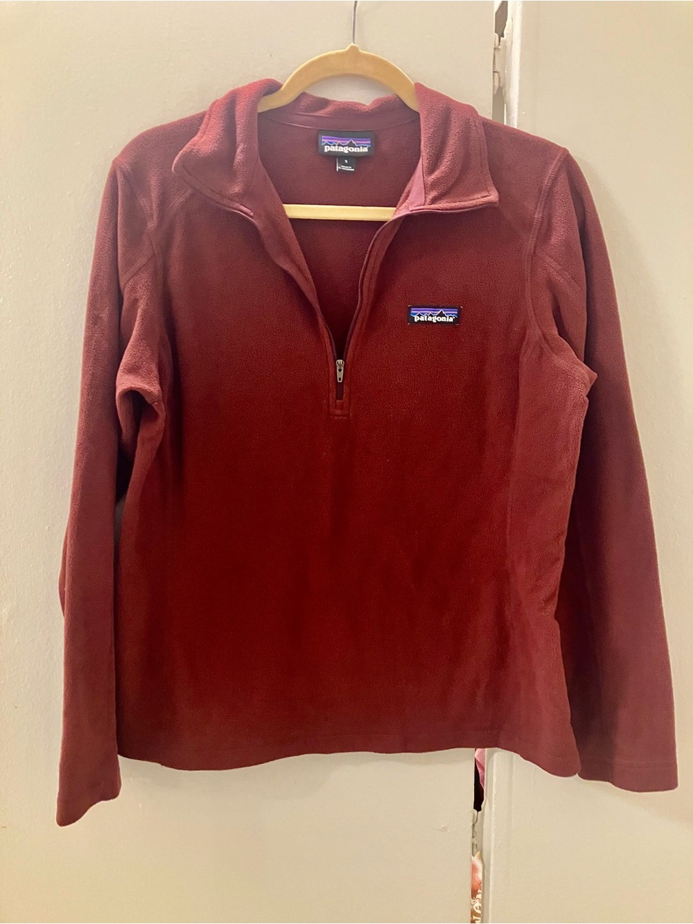 Patagonia Womens Micro D 1/4 Zip Fleece Pullover Top Sequoia Red Maroon Sz S.